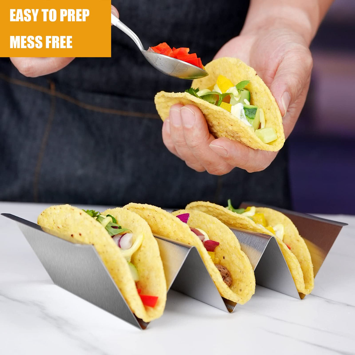 Ugagaf taco holders stainless steel close-up shows sturdy construction.