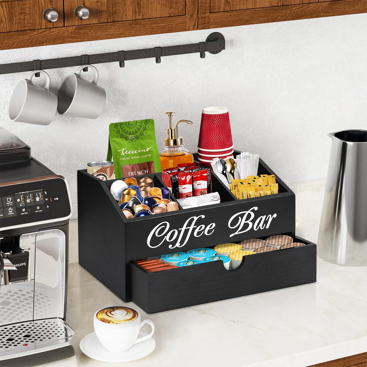 Ugiftt coffee bar organizer rear cup height area suitable for cups and accessories