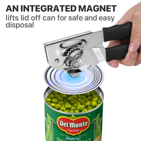 UHIYEE can opener includes built-in bottle opener for quick drinks.