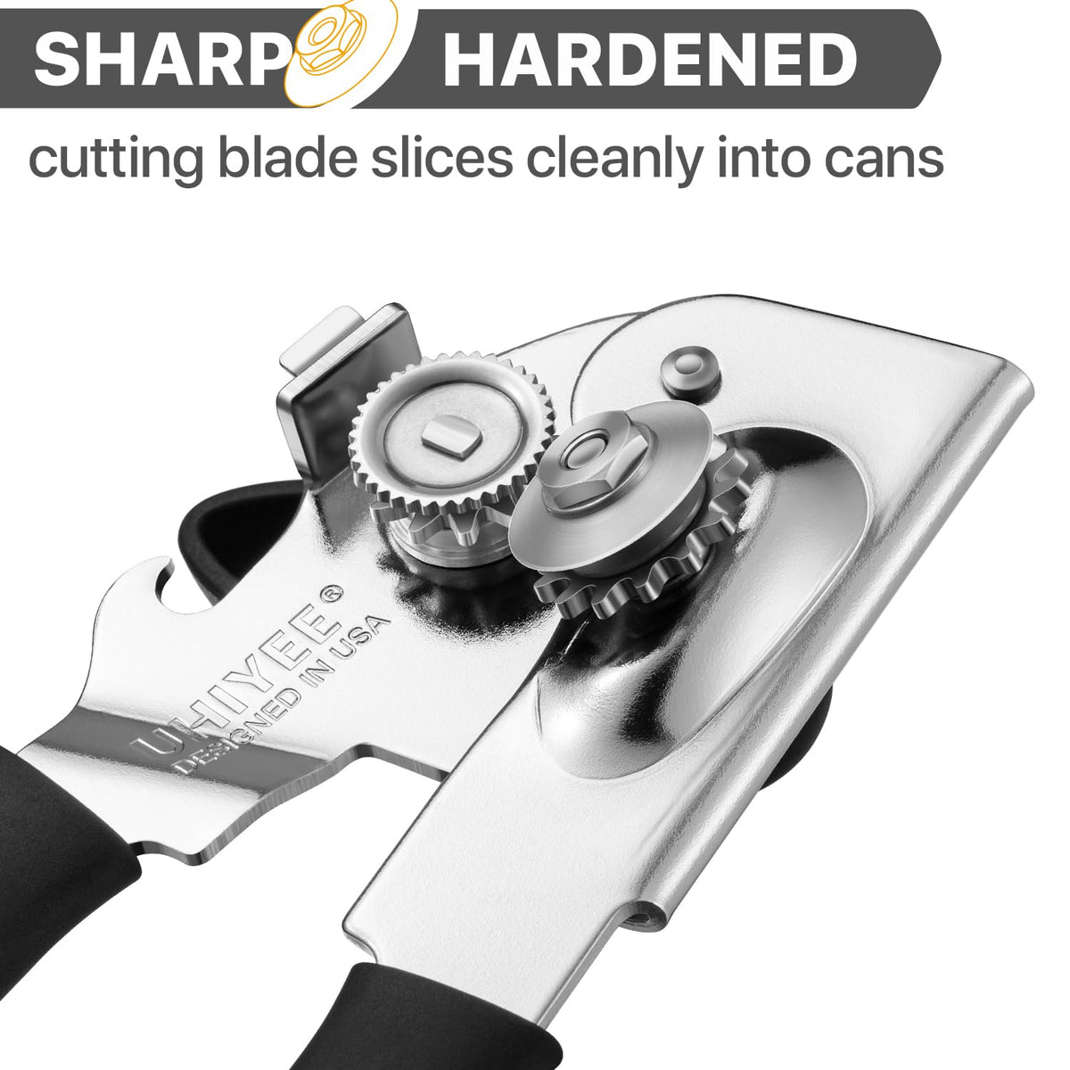 UHIYEE can opener features cushion grip and finger-fit design to reduce fatigue.