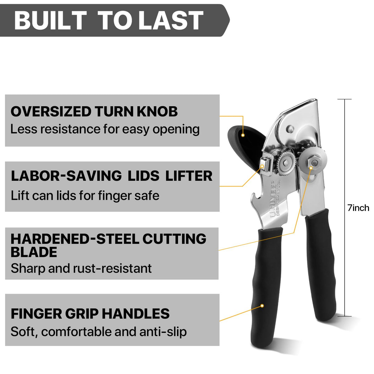 UHIYEE can opener shows smooth gear operation for effortless opening.