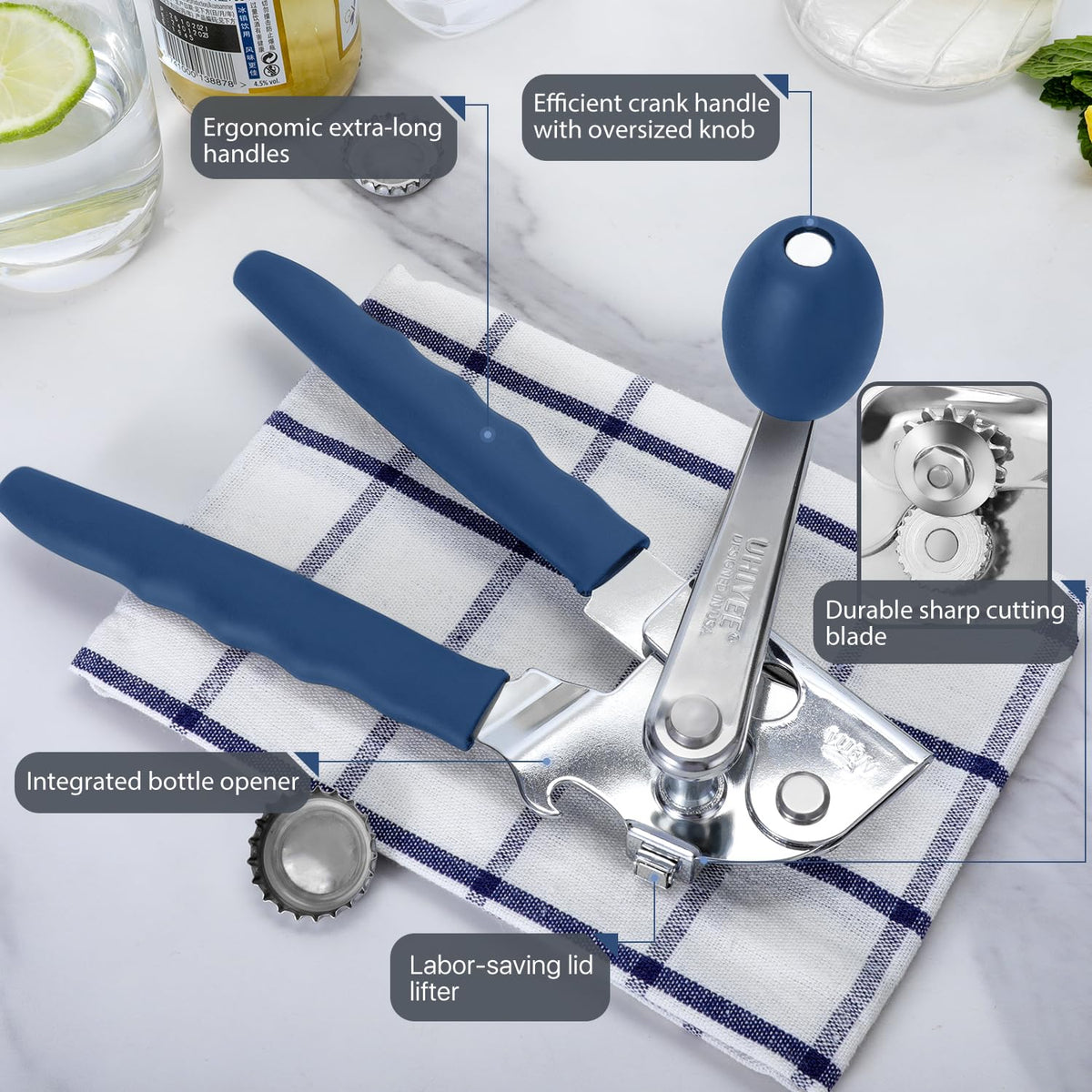 UHIYEE can opener large crank in action for effortless big-can opening
