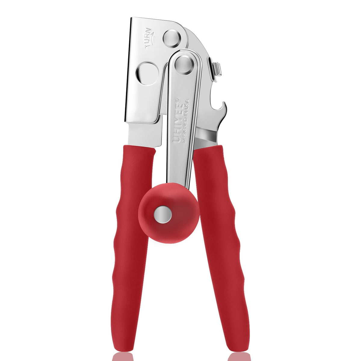 UHIYEE commercial can opener with red hand crank for smooth cutting