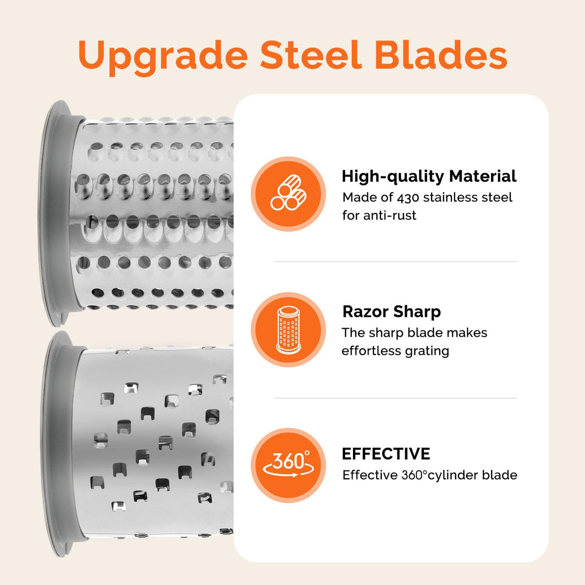 Ergonomic handle on the UHIYEE rotary grater for comfortable shredding.