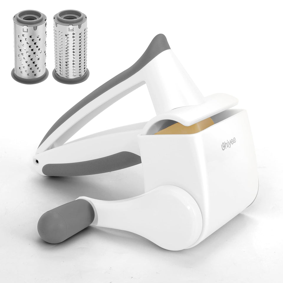 UHIYEE parmesan grater rotary hand crank for effortless cheese shredding.