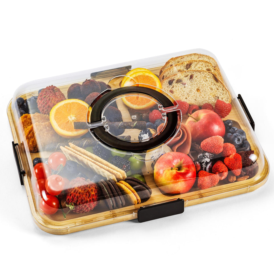 Uhosovury charcuterie board with clear lid for fresh, travel-ready entertaining