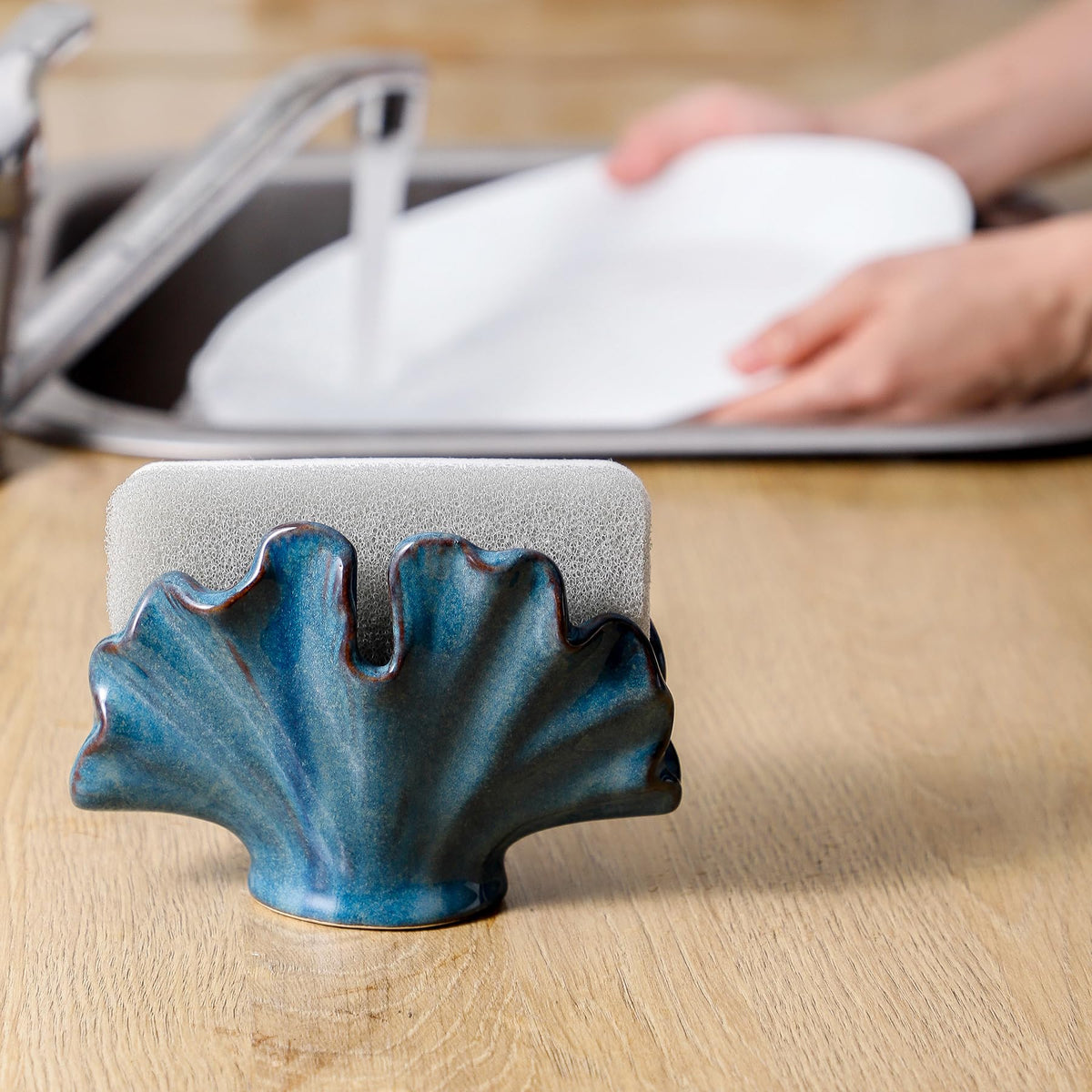 Uiddo kitchen sponge holder ceramic blue is dishwasher safe for quick cleaning