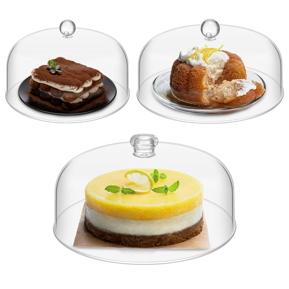 Uiifan 3 Pcs Clear Cake Dome Cover 7in diameter shields cakes while showcasing them.