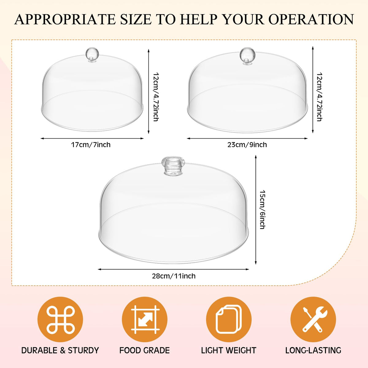 Uiifan 3 Pcs Clear Cake Dome Cover 9in diameter protects pastries on display.