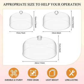 Uiifan 3 Pcs Clear Cake Dome Cover 9in diameter protects pastries on display.