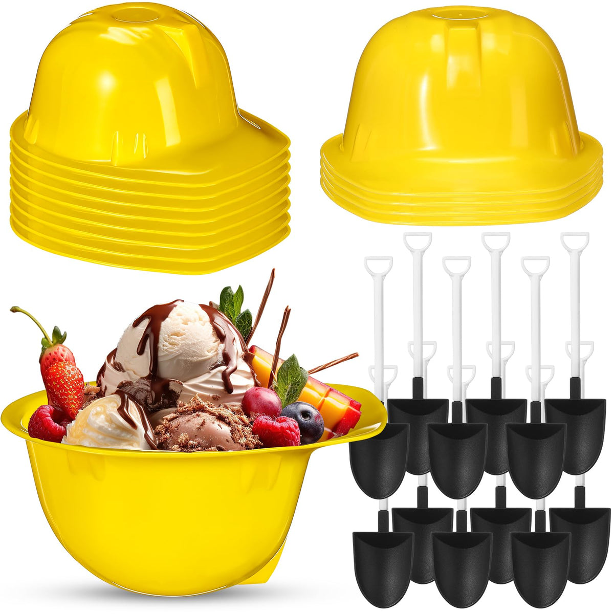 Uiifan construction helmet bowls 8oz, ideal for kid-friendly dessert servings at parties.