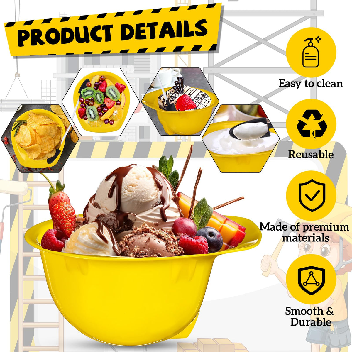 Uiifan construction-themed dessert cups add playful decor while snacks stay organized.