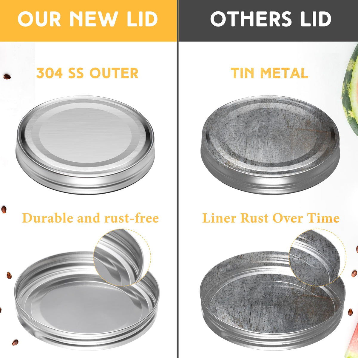 Uiifan rust-proof stainless steel canning lids for durable use.