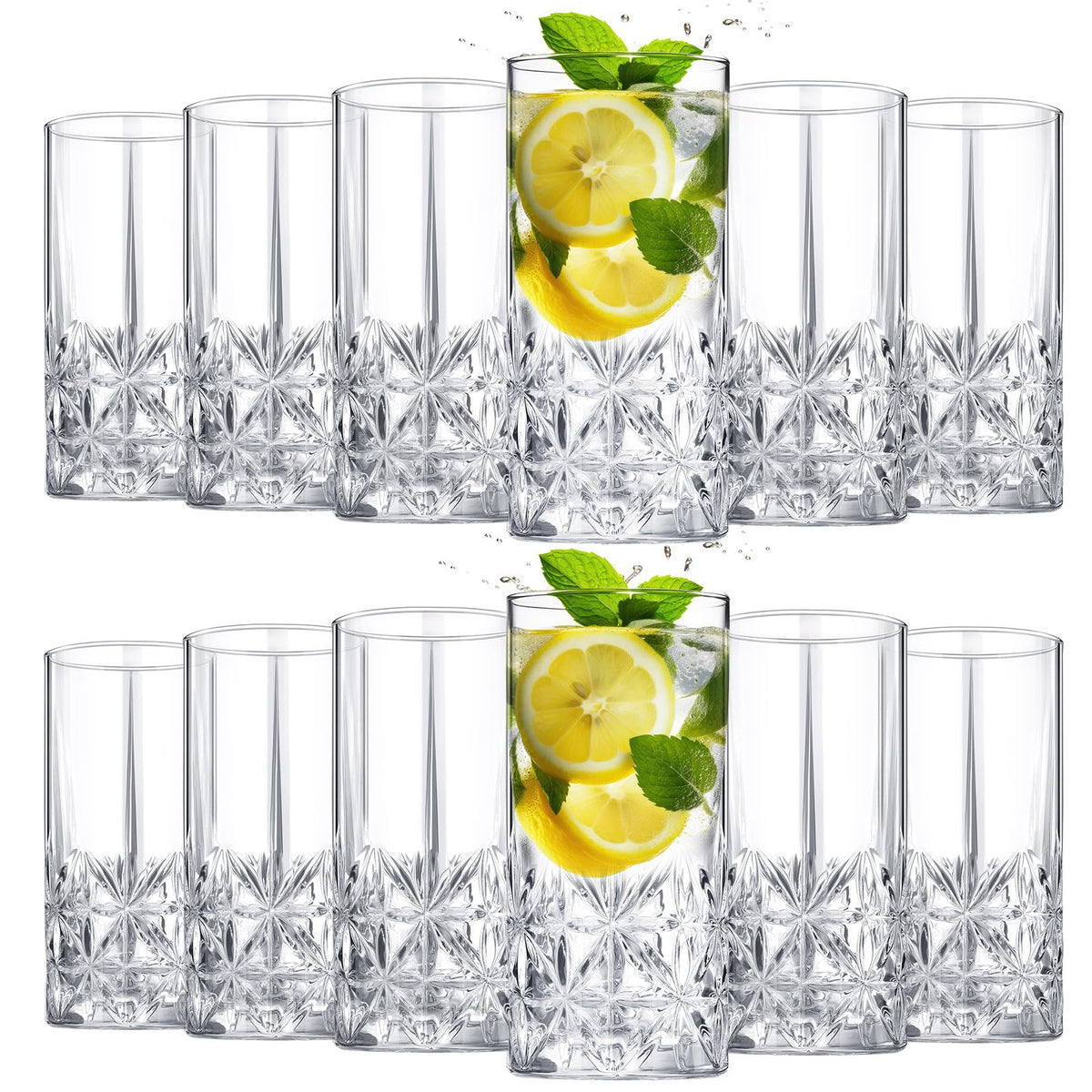 Uiifan tall highball glass 12oz showcases crystal clarity for cocktails and refreshing beverages.