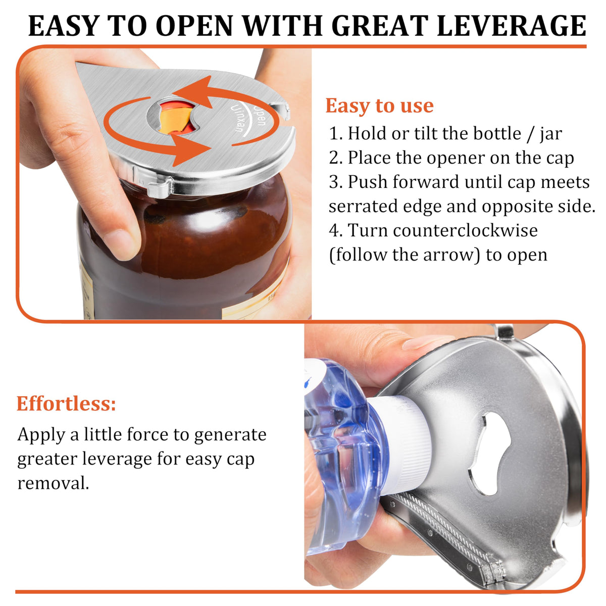Uinxan jar opener easy-grip teeth securely grip small lids
