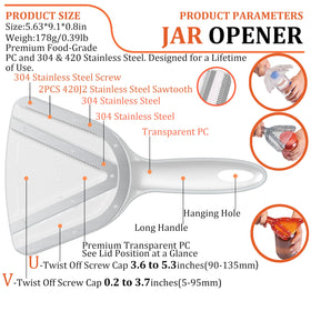 Uinxan jar opener long handle provides extra leverage for stubborn caps.