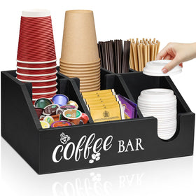 Uipame Rustic Coffee Bar Organizer with six compartments for neat counter storage.