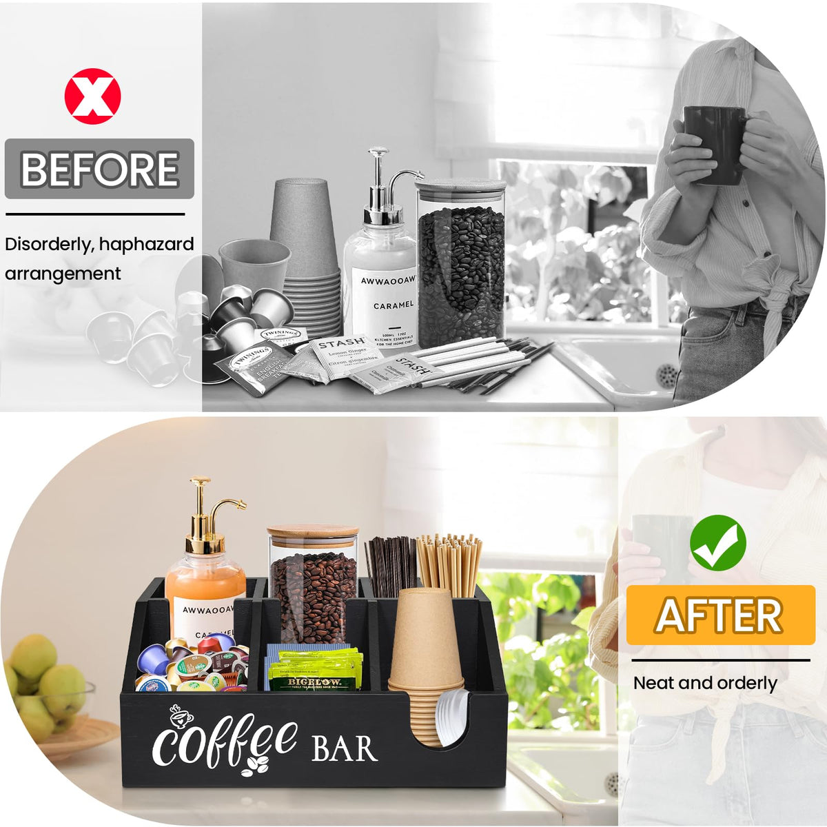 Uipame Coffee Bar Organizer includes non-slip mats to protect surfaces.
