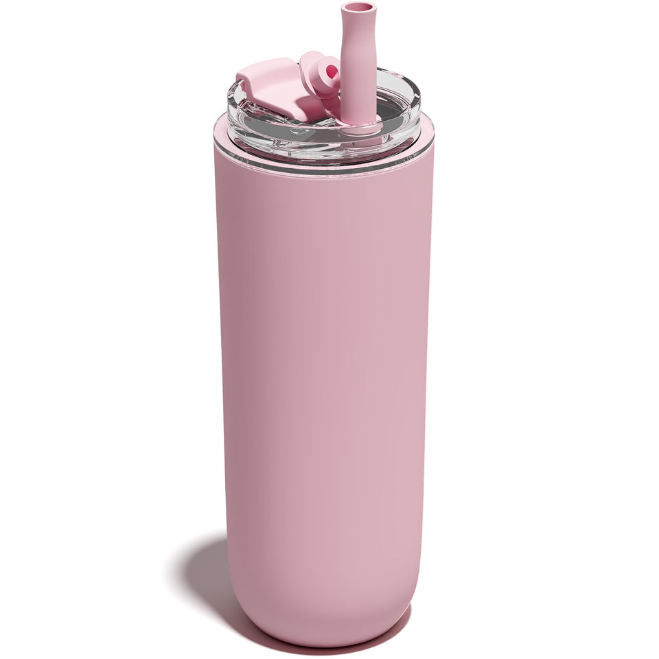 UIRZOTN 16oz pink insulated tumbler with lid and straw for on-the-go hydration.