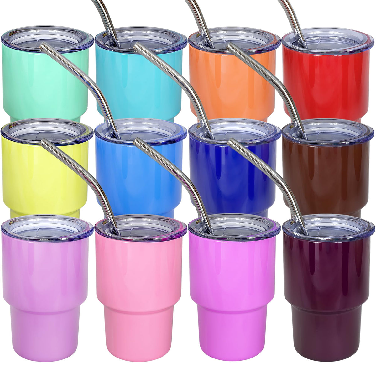 UIRZOTN 3oz mini tumbler shot glass with lid and straw for portable, spill-free sipping.