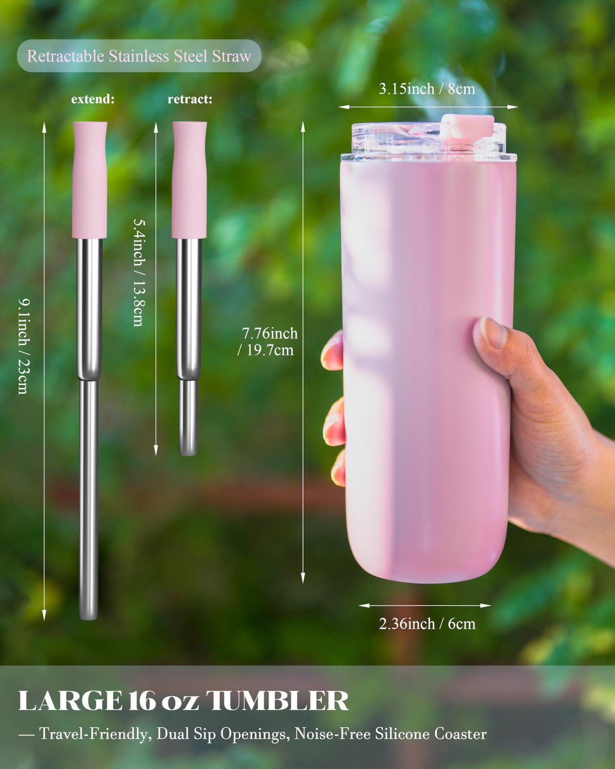UIRZOTN leak-proof lid with dual-drink option prevents spills during travel.