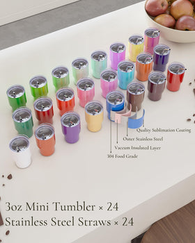 UIRZOTN stainless steel sublimation shot glasses, 24-pack, ideal for personalized event favors