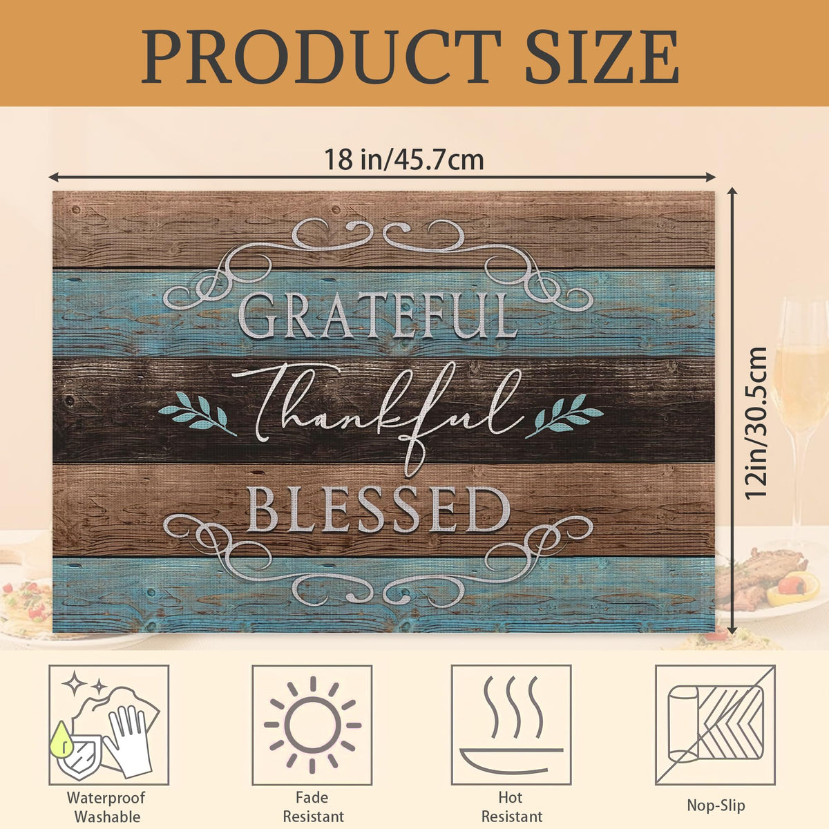 Close-up of UIUPRO placemats showing linen texture and durable, crease-resistant fabric.