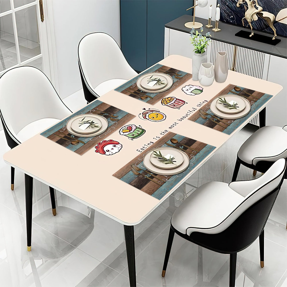 UIUPRO Thankful Grateful Blessed mats complement farmhouse style dining.