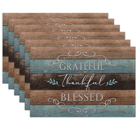 UIUPRO Thankful Grateful Blessed placemats set on table for rustic decor and protection.