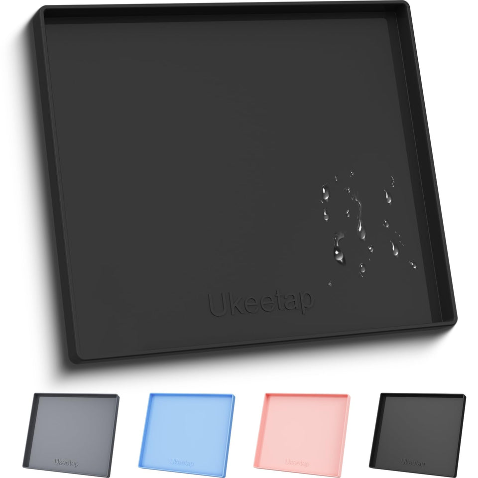 Ukeetap extra thick silicone mat with raised edge protects floors from spills under the sink.