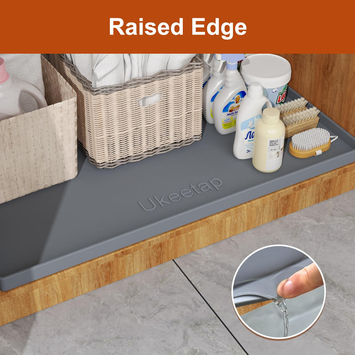 Kitchen cabinet liner silicone mat from Ukeetap keeps cabinets dry and organized