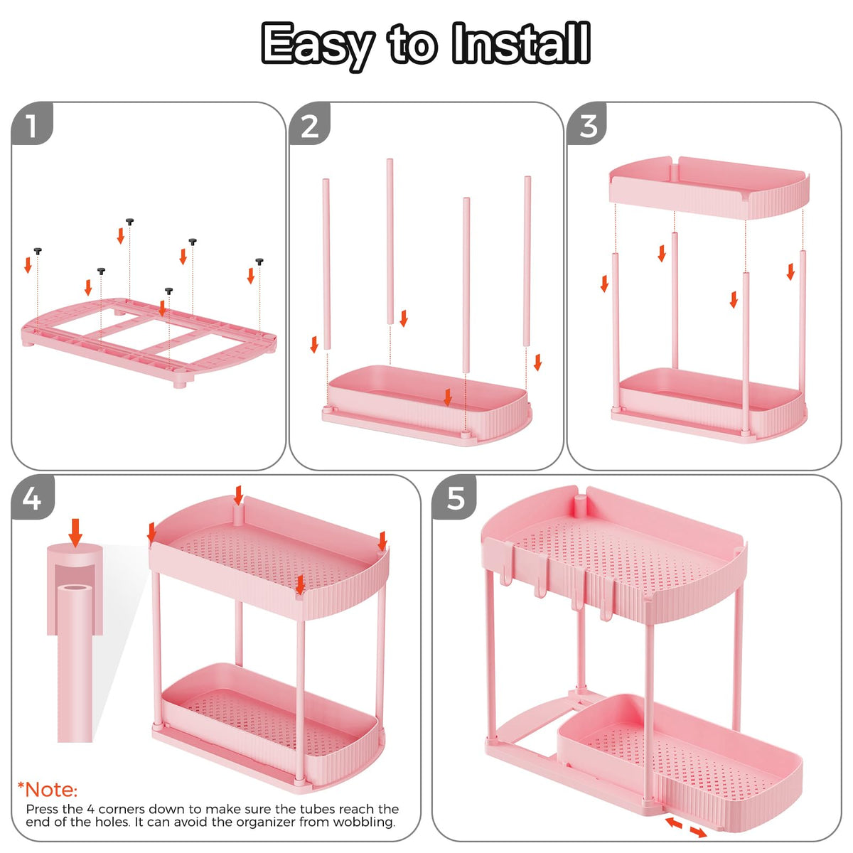 Ukeetap pink organizers in kitchen and bathroom setups