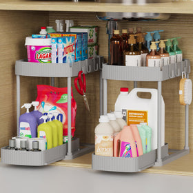 Ukeetap pull-out under-sink storage organizer in grey for easy access.