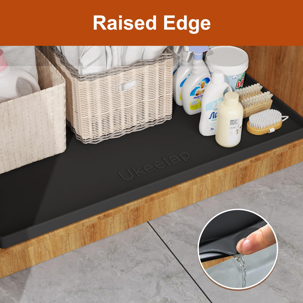 Ukeetap silicone cabinet liner keeps surfaces clean and organized in kitchen and storage.