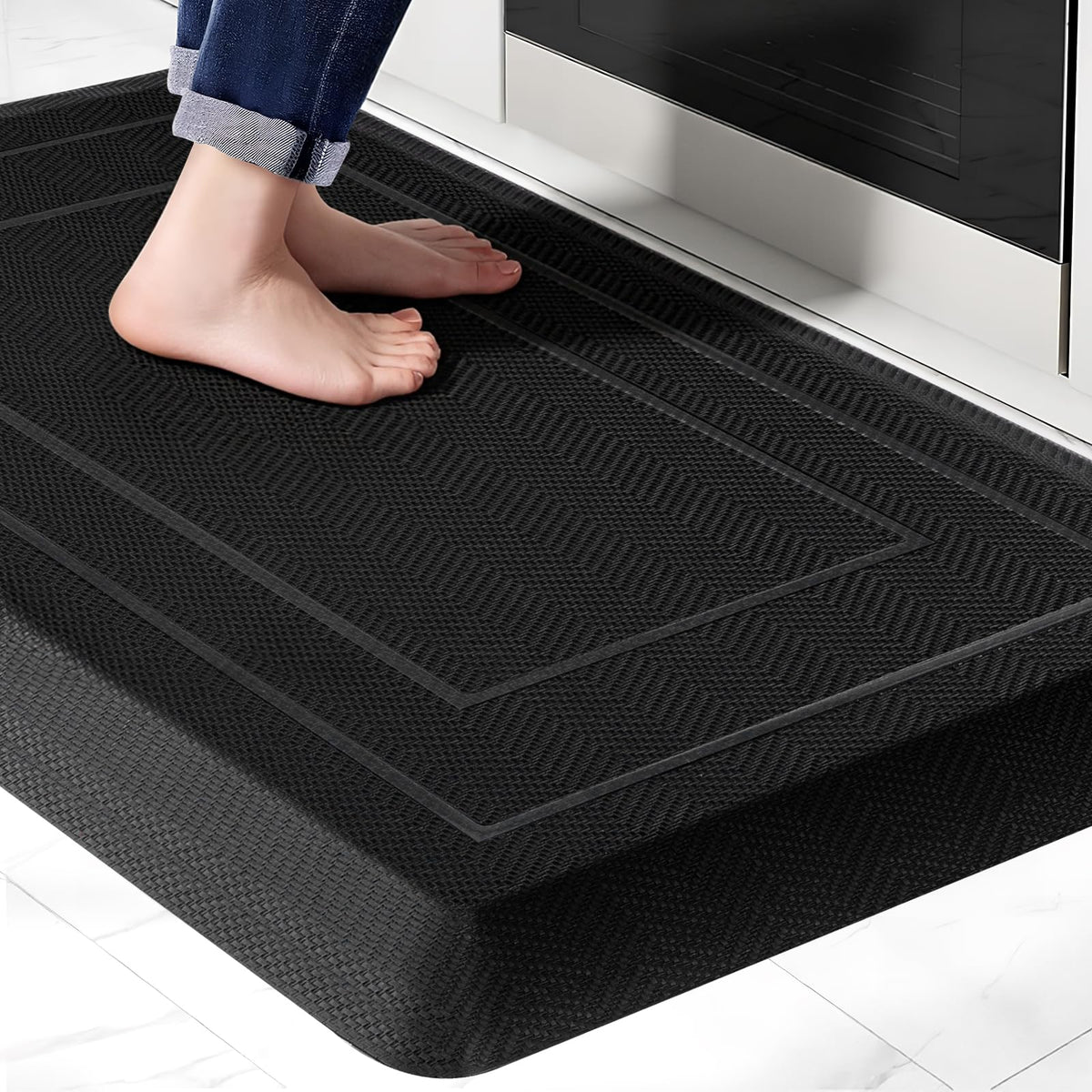 UKISS 0.9-inch anti-fatigue kitchen mat offers cushioned support for long cooking tasks.
