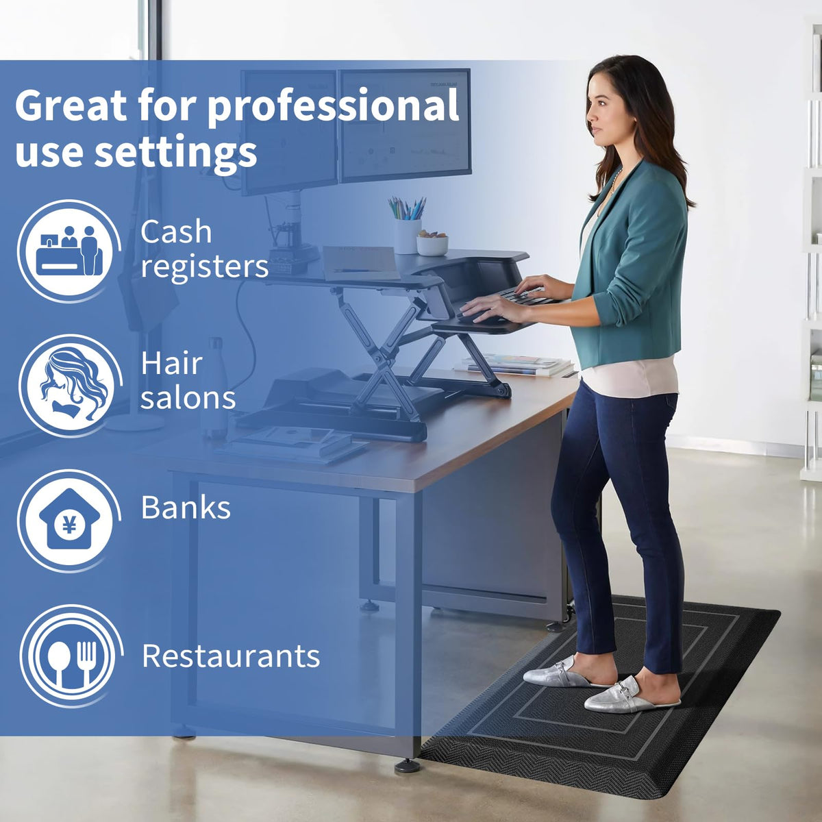 UKISS easy-care mat resists stains and oils for busy spaces.