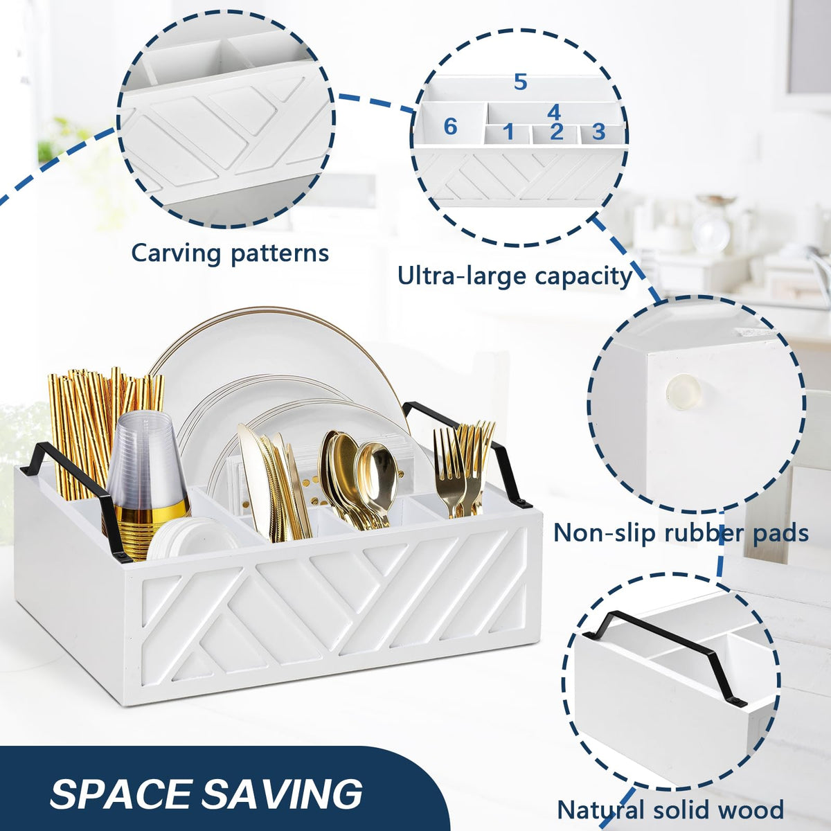 Ukonvi easy-clean wooden caddy resists mess and wipes clean