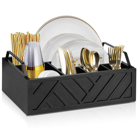 Ukonvi paper plate dispenser on counter with handles for easy serving and organization.