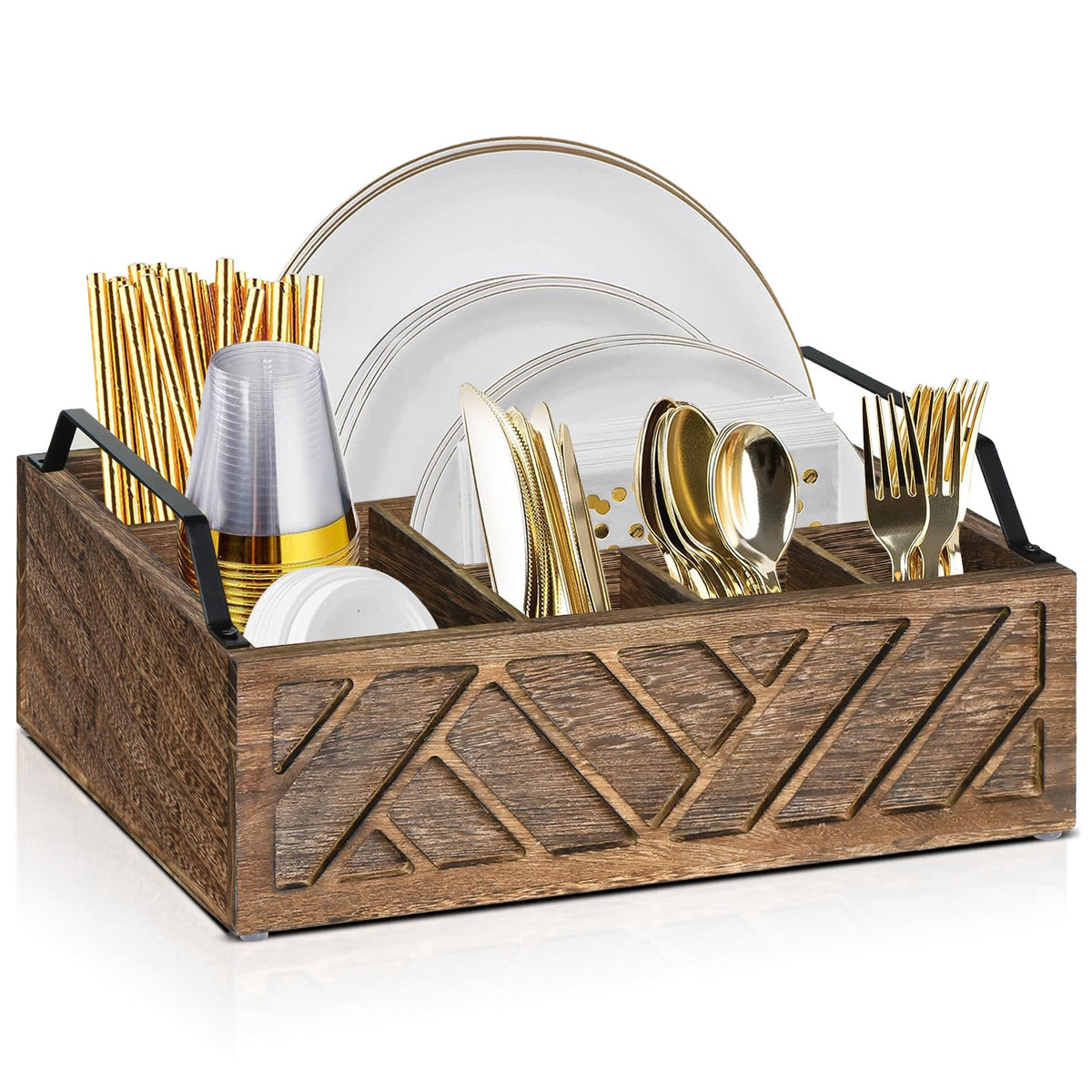 Ukonvi paper plate dispenser with handles for easy countertop organization during meals