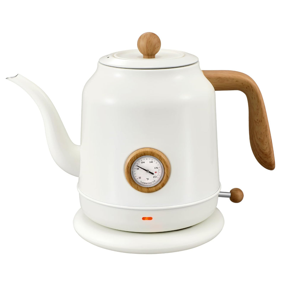 Ulcreigo 1.2L gooseneck kettle on base for precise pour-over control.