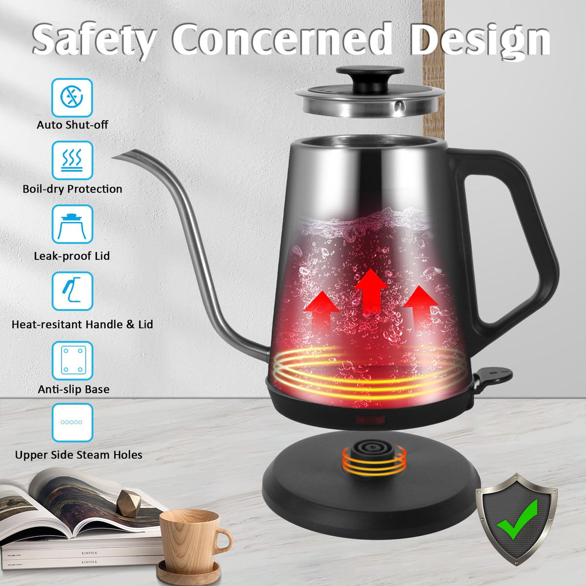 Ulcreigo kettle ergonomic handle for comfortable pouring