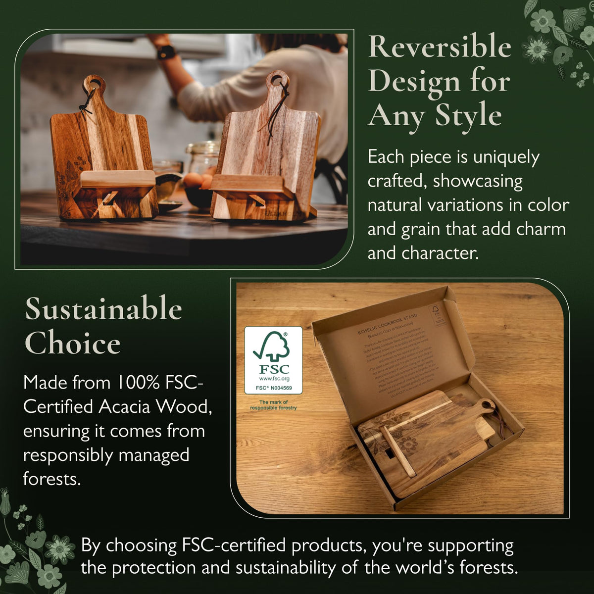 ULLAHOLM wood stand packaged in gift box with recipe card.