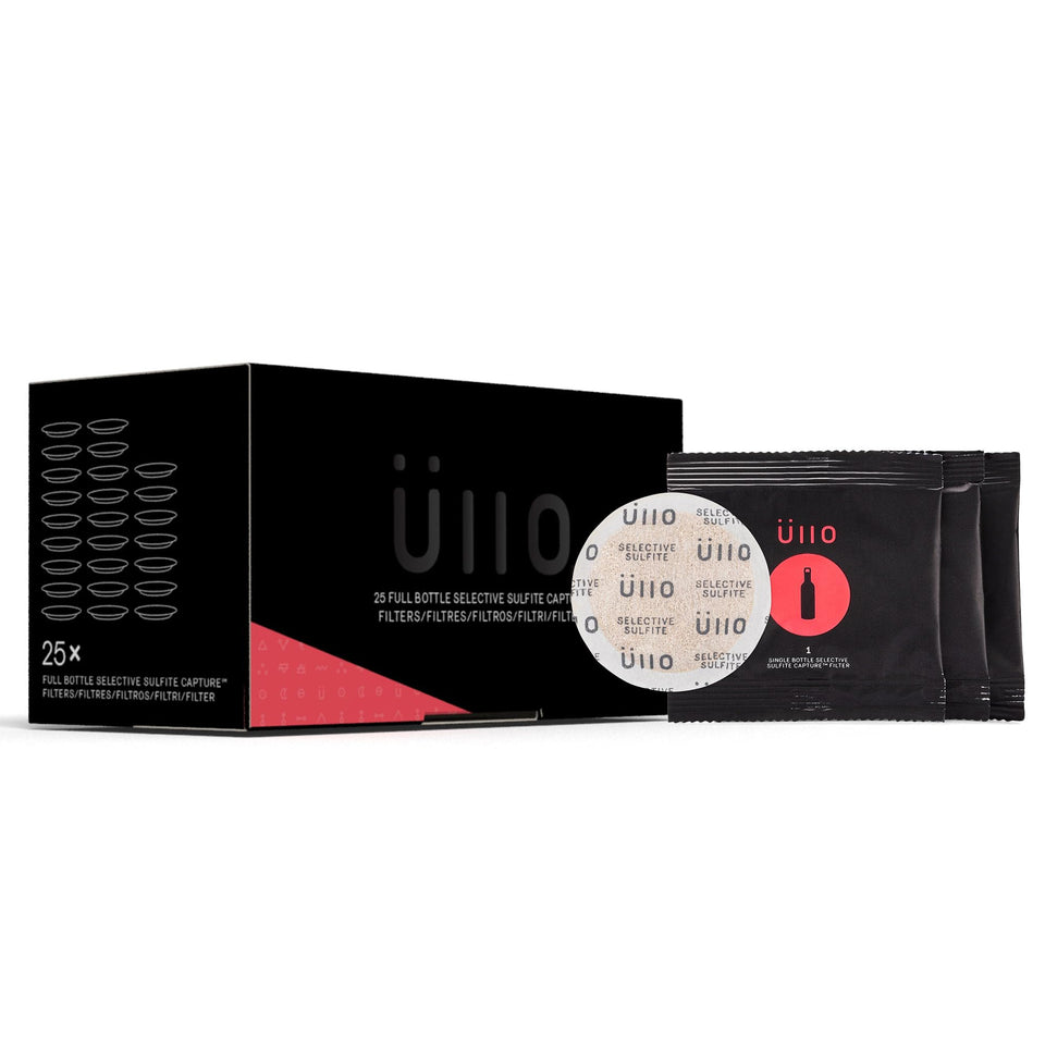 Üllo full bottle filters 25-pack packaging ideal for quick, convenient wine filtration.
