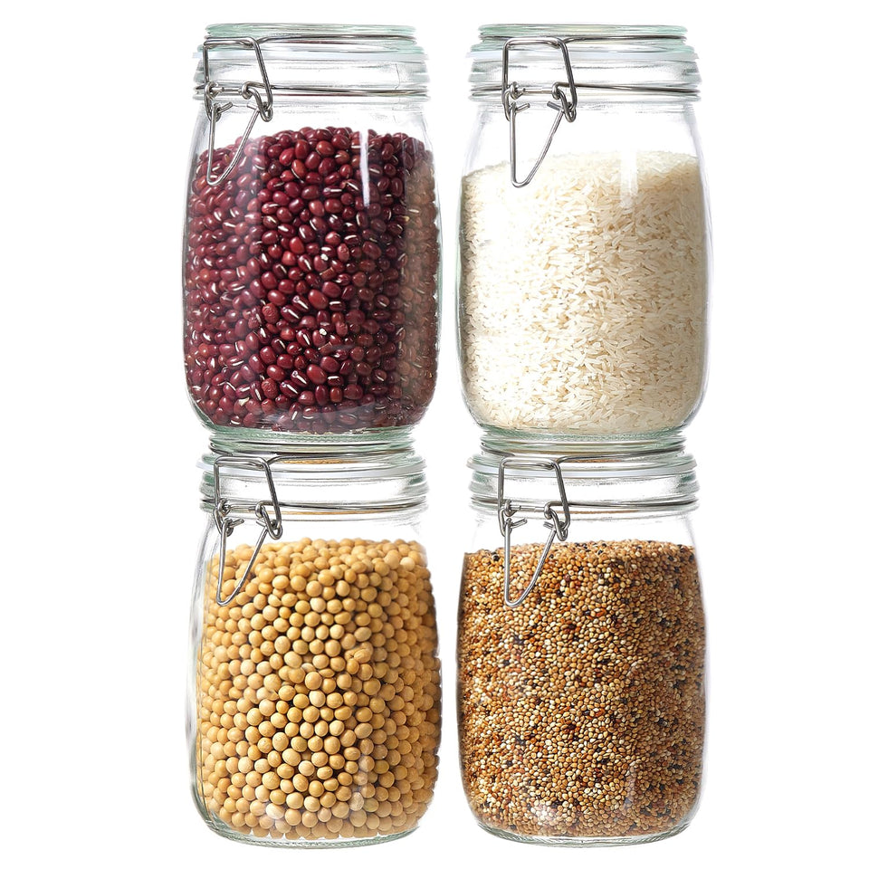 Ulodimi 4-pack 34oz jars for organized pantry storage and easy access.