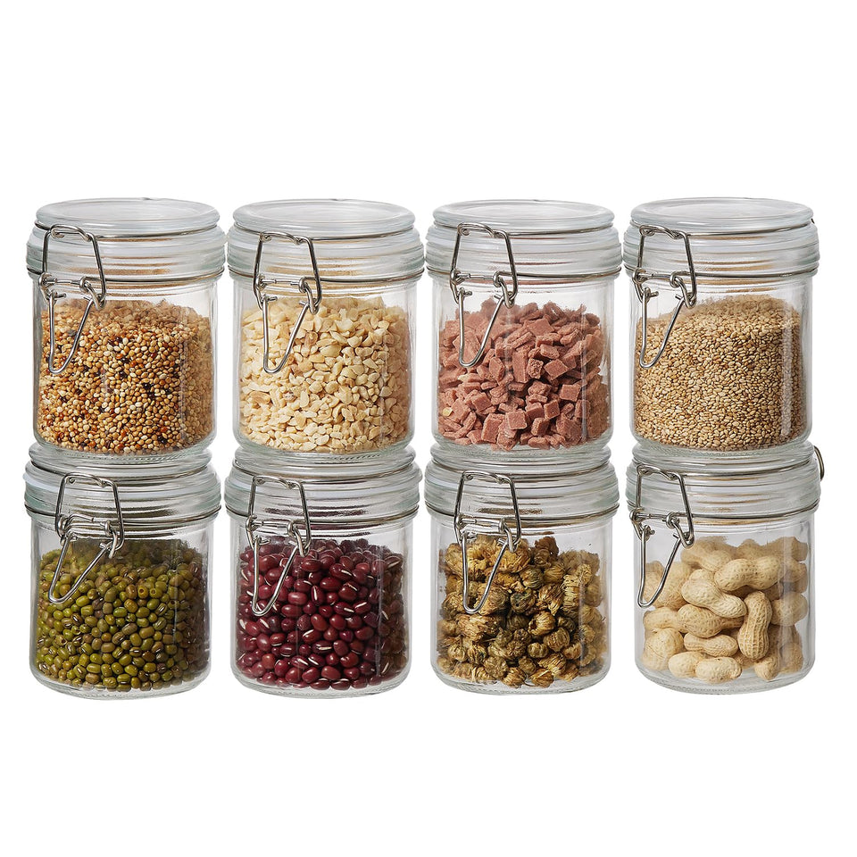 Ulodimi 8-pack 9.5oz jars neatly organized on a pantry shelf for easy access