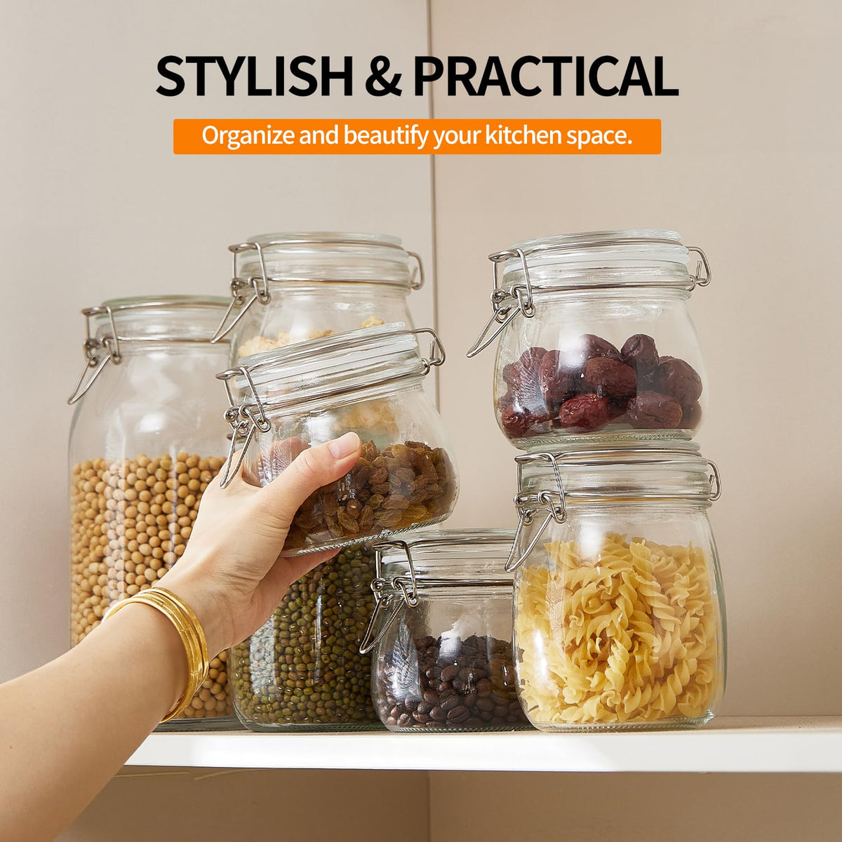 Ulodimi clear glass canisters let you see ingredients at a glance.