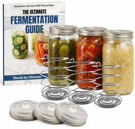 Ultimate Fermentation Kit venting lids secure jars for safe, easy fermentation in wide-mouth jars.