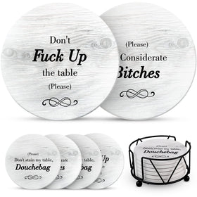 Ultimate Hostess funny coasters on display protect surfaces and spark laughs at gatherings.