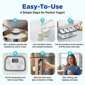 Ultimate Probiotic Yogurt Maker glass containers with BPA-free lids for safe storage.