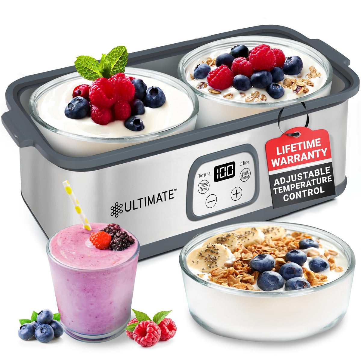 Ultimate Probiotic Yogurt Maker with dual 1-quart containers for large batches at home.
